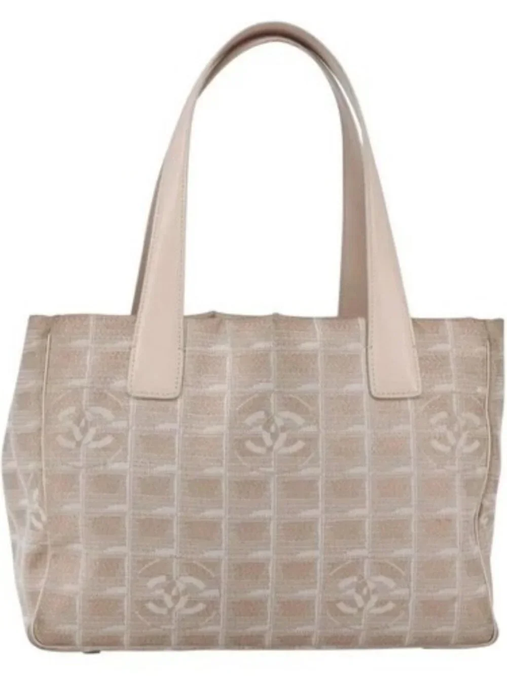 CHANEL New Travel Line Tote Bag Nylon Beige Silver CC Auth th6582